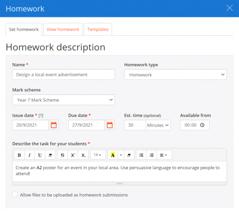 meaning of set homework